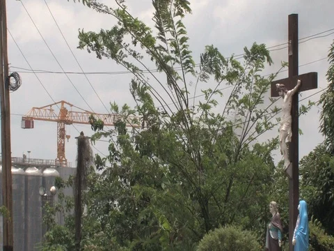 Christ on the cross and crane Stock Footage 80460317
