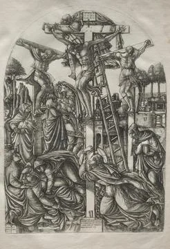 Christ on the Cross between the Two Thieves, before 1561. Jean Duvet (Frenc.. Stock Illustration