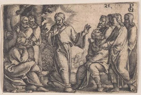 Christ instructing the disciples on the precepts. 1500 - 1550. Pencz, Geor... Stock Photos