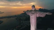 Christ The Redeemer Aerial View Sunrise Rio De Janeiro Brazil Stock Footage