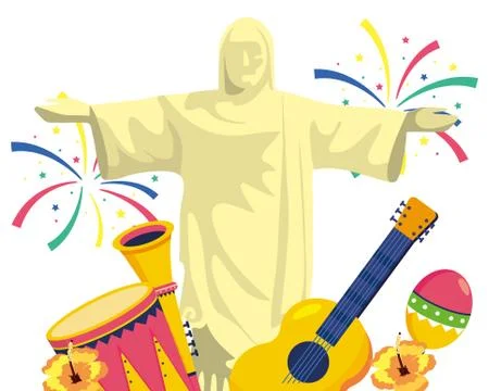 Christ redeemer with musical instruments Stock Illustration