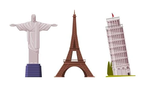 Christ the Redeemer Statue and Eiffel Tower as Famous City Landmark and Travel Illustrazione stock