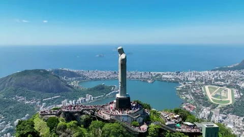 Christ the Redeemer (statue) in Rio de Janeiro, Brazil aerial view Stock Footage 245024714