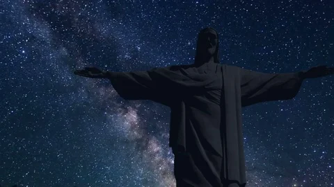 Christ the Redeemer time lapse at night with stars Stock Footage 112185741