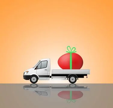 Christ is risen. A cargo van is carrying a large Easter egg for the holiday. Stock Illustration