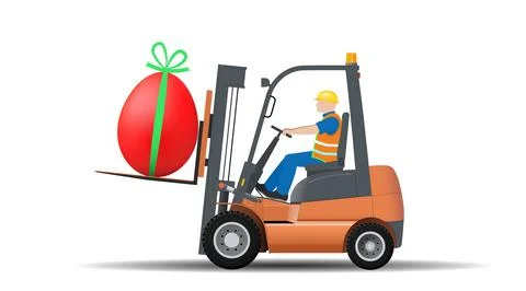 Christ is risen. A forklift driver is carrying an Easter egg tied with a ribbon Stock Illustration