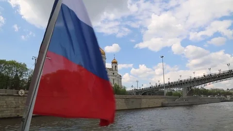 Christ the Savior Cathedral flag Moscow Russia June 2017 Stock Footage 77243920