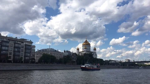 Christ Savior Cathedral From the Moskva River, Moscow, 2019 Stock Footage 109380437