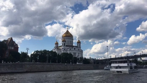 Christ Savior Cathedral From the Moskva River, Moscow, 2019 Stock Footage 109380461