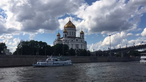 Christ Savior Cathedral From the Moskva River, Moscow, 2019 Stock Footage 109380470