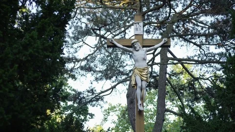 Christ Statue Cross From Low - 4k Video stock 72356905