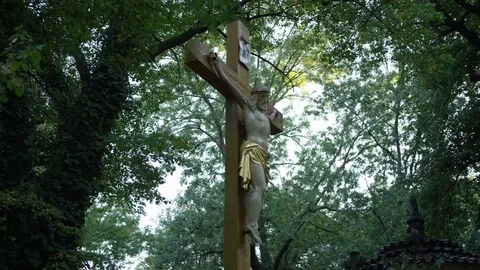Christ Statue Cross Spin Left - 4k Video stock 72357126