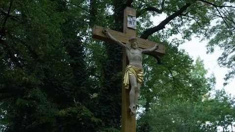 Christ Statue Cross Spin Right - 4k Video stock 72357038