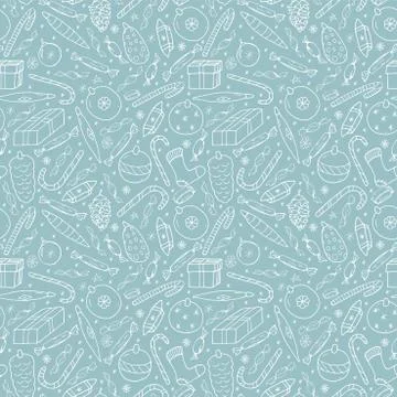 Christams background with hand drawn elements. Seamless drawing holiday pattern Иллюстрация