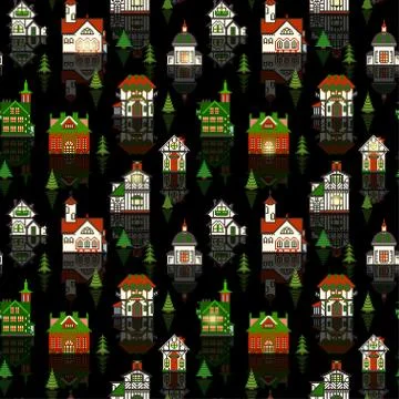 Christams House Pattern For Gift Paper Your Design. Stock Illustration