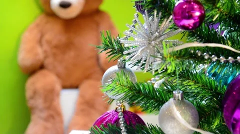 Christams tree and teddy bear Stock Footage 45148360