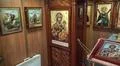Christian art paintings onboard chapel indoors russian tall ship STS Sedov Photo