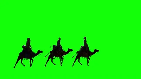 Christian Christmas scene with the three wise men on green background Stock Footage