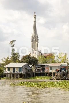 Christian church in rural Vietnam Stock Photos