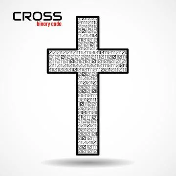 Christian cross of binary code, technology logo, religious symbol Illustrazione stock