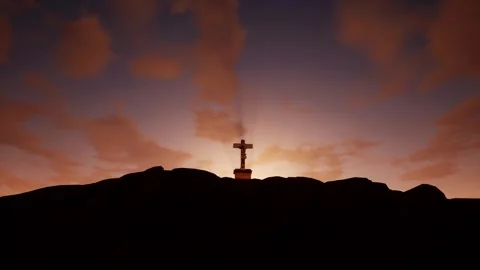 Christian Cross Crucifix Mountain Dramatic Sky Religious Background Stock Footage 337815111
