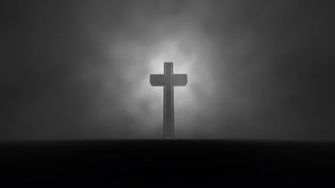Christian Cross Falling In Smog Stock Footage 132070109