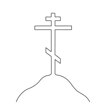 Christian cross on hill, continuous single line drawing. Traditional religion Stock Illustration