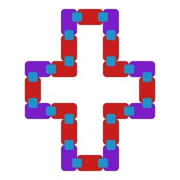 Christian cross made of interlocking red and purple rounded rectangles Stock Illustration