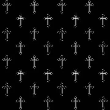 Christian Cross Outline Seamless Pattern Vector Background Illustrazione stock