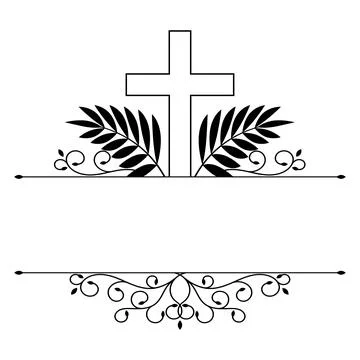 Christian cross with patterns and branches, Christian symbol sign frame Illustrazione stock