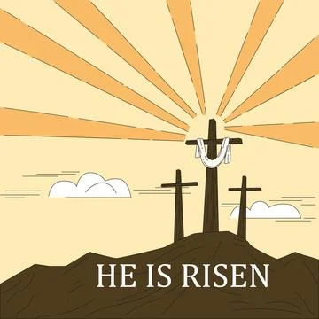 Christian cross on the religious holiday Easter. Text He Is Risen, celebrate the Stock Illustration