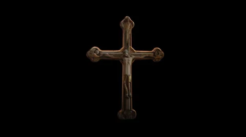 Christian Cross - Spinning Loop - Old Wood - Alpha Channel Stock Footage