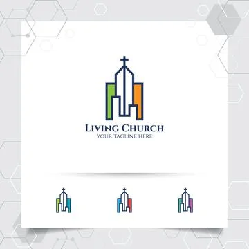 Christian cross vector logo design with a church icon illustration. Stock Illustration