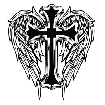 Christian cross Wing vector drawing Blak illustration Stock Illustration