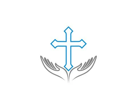 Christian cross on the wish hands illustration Stock Illustration