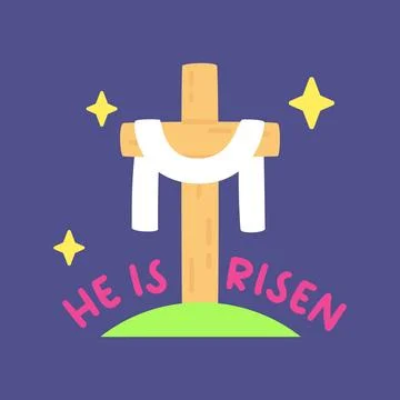 Christian Easter Cross with Draped Cloth and He Is Risen Quote Stock Illustration