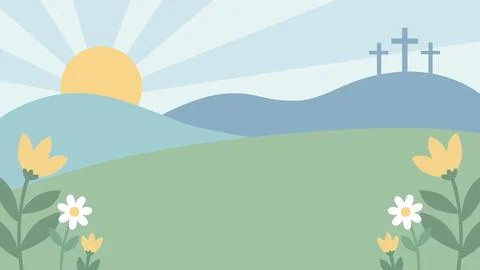 Christian Easter Sunrise with Three Crosses on Hills for Resurrection Celeb.. Stock Illustration