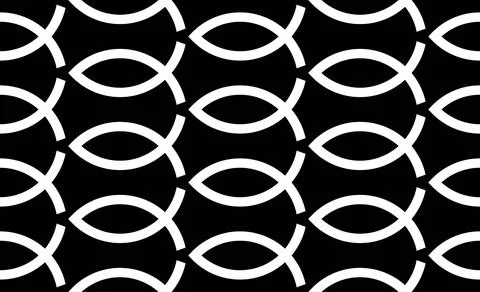 Christian Fish Symbol Seamless Pattern on Black Background Stock Illustration