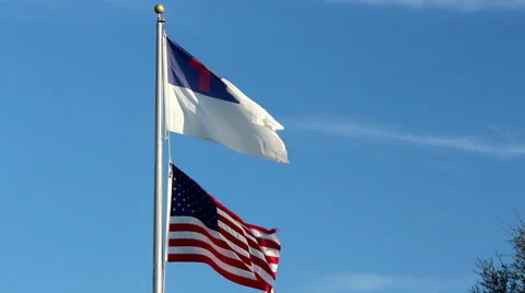 The Christian flag above the US flag | Stock Video | Pond5