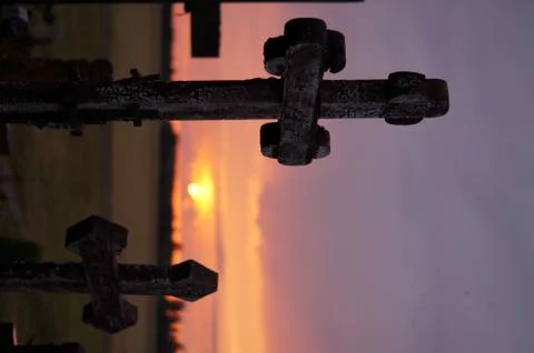 Christian graveyard with crosses Stockfoto's