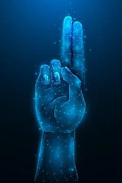 Christian hand gestures polygonal vector illustration on a dark blue backgrou Stock Illustration