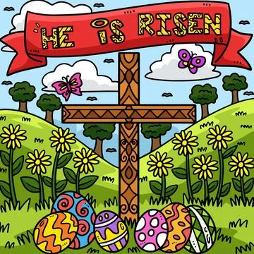 Christian He Is Risen Colored Cartoon Illustration Illustrazione stock