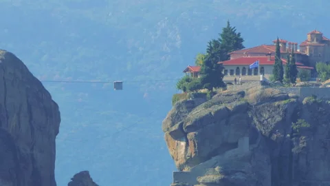 Christian Monastery Meteora Greece Cable Car Stock Footage 130187473