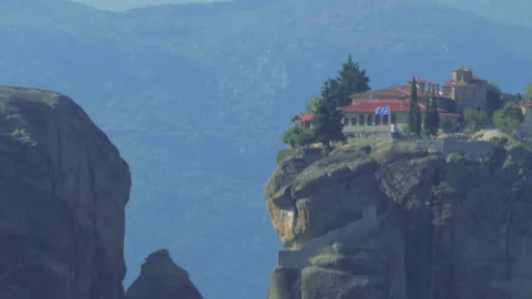 Christian Monastery Meteora Greece Cable Car Stock Footage 130187707