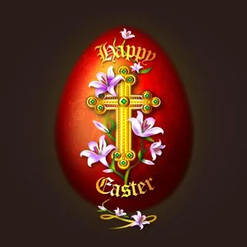 Christian Paschal Easter Celebration Egg with Cross and Lilies Stock Illustration