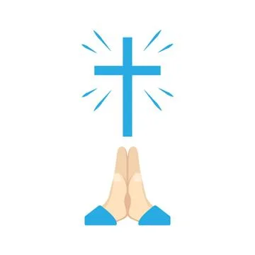 Christian prayer vector concept. Prayer hands and cross symbol. Prayer to Jes Stock Illustration