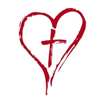 Christian red cross and heart drawn by brush. Vector Illustration. Stock Illustration