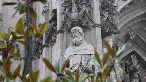 A Christian Saint Statue On The Facade Of An Old Cathedral (Abbeville, France) Stock Footage 307561917