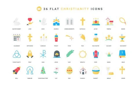 Christian temples and religious emblems, Priest and Pope, holy book Bible color Stock Illustration