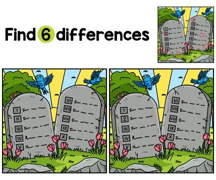 Christian Ten Commandments Find The Differences Stock Illustration